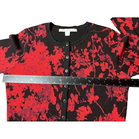 DVF Ibiza Cardigan Sweater Floral Wool Diane von Furstenberg Red Black Large EUC - Picture 3 of 7